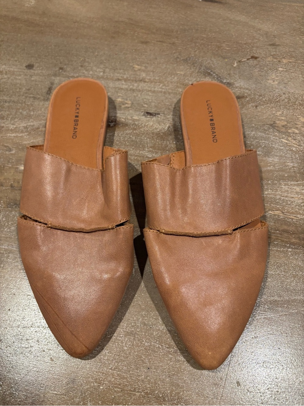Lucky Brand Tan Pointed Slip-On Mules